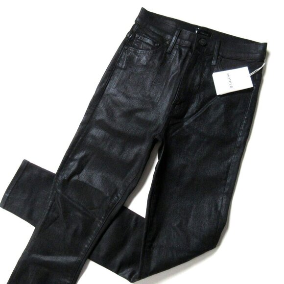 NWT Mother Swooner Ankle in Wet Paint Black Coated Stretch Skinny Jeans 25 - Picture 3 of 9